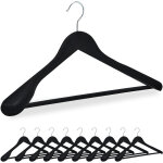 Cintre velours, en lot de 10, paules larges, avec traverse pour pantalon, crochet 360 degrs, noir - ...