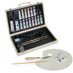 Relaxdays coffret peinture en bois, valise, set, 18 tubes, palette, pinceaux, huile, couteau à peindre, ... Relaxdays coffret peinture en bois, valise, set, 18 tubes, palette, pinceaux, huile, couteau à peindre, ...