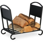 Corbeille � b�ches, m�tal, panier pliable bois, hxlxp : 44x52x31 cm, accessoire chemin�e pour int�rieur, ...