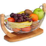 Corbeille  fruits hamac bambou, barres inox, balanoire, design grille dco, 18, 5 x 38 x 23 cm, nature ...
