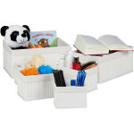 Relaxdays corbeille de rangement en tissu, set de 6 paniers en bambou, dco tagre organiseur, blanc ...