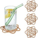 Relaxdays dessous de verre, lot de 4, feuille de palmier, pour tasses & jarres, design boh�me, lxp : ...