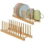 Relaxdays �gouttoir pour la vaisselle, en lot de 2, accueillant 10 assiettes ou couvercles, chacun, bambou, ...
