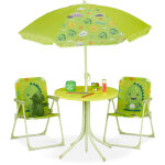 Relaxdays - salon de jardin, enfant, table, chaises, parasol, pour un petit fan de monstres, pour plage ...