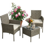 Relaxdays ensemble mobilier jardin 3 pi�ces salon en rotin 2 personnes 2 fauteuils & table verre lounge ...