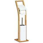 Ensemble porte brosse wc et distributeur papier toilettes, bambou hxlxp: 75 x 19 x 19 cm, nature blanc ...