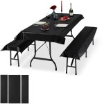 Ensemble pour tente coussins, 6 pi�ces, nappe pour la table 250x100cm, 4 housses bancs, lavable, noir ...