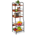 Tag�re de cuisine, 5 niveaux, paniers � fruits & � l�gumes, pour accessoires, �troit, m�tal & mdf, noir ...