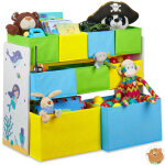 Relaxdays - etagre enfants, 9 botes en tissu, motif sirne, meuble pour jouets, hxlxp 66x82, 5x29, ...