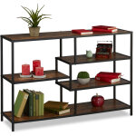 Relaxdays - tagre style industriel, 5 surfaces, effet bois, commode vintage, hxlxp : 79x115x33 cm, noir ...