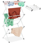 Relaxdays �tendoir lessive, pliable, extensible, 11 tiges, s�choir tour peu encombrant, m�tal, blanc