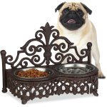 Relaxdays - gamelle chiens style antique double écuelle antiquités fonte fer forgé 2x bols inox 0, 3 ... Relaxdays - gamelle chiens style antique double écuelle antiquités fonte fer forgé 2x bols inox 0, 3 ...