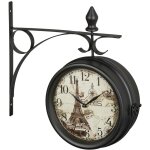 Relaxdays horloge murale, se lit des deux c�t�s, tour eiffel, design r�tro, analogique, hlp : 34x35x10 ...
