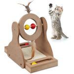 Jouet pour chat, en mdf, sisal, plumes, roue tournante, boules, h x l x p : 30 x 17 x 30 cm, nature - ...