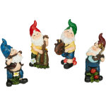 Lot 4 nains de jardin musiciens, r�sistant aux intemp�ries et gel, figurine, r�sine artificielle, multicolore ...