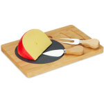 Relaxdays lot plateau � fromages & couteau, planche bambou, surface en ardoise & couverts, lxp: 25x17 ...