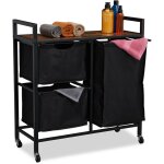 Meuble � linge, 3 compartiments coulissants, 4 roulettes, design industriel, salle de bain, chambre, ...