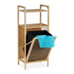 Relaxdays meuble salle de bain avec bac linge, 2 niveaux, hxlxp: 95x40x30 cm, inclinable, bambou, tissu, ...