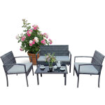 Relaxdays mobilier jardin 4 pcs en rotin synth�tique, 4 places (banquette 2p + 2 fauteuils), table verre, ...