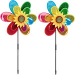 Moulin � vent en lot de 2, p�tales r�fl�chissantes, h x l x p : 75 x 38 x 14 cm, jardin et balcon, multicolore ...