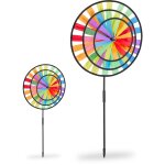 Moulin � vent arc - en - ciel, lot de 2, carillon � vent � planter jouet jardin balcon, hxlxp 73, 5 x ...