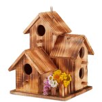 Nid d'oiseaux, � suspendre, balcon, terrasse, jardin, bois br�l�, niche d�co, hlp 34x20x19 cm, naturel ...