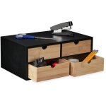 Relaxdays - organisateur bureau, 4 tiroirs, bambou & mdf, rangement pour fournitures, hxlxp : 13, 5x33x21 ...