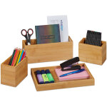 Relaxdays organiseur de bureau, lot de 4, porte - stylo, rangement en bambou, pot � crayon, pour ustensiles, ...