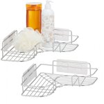 Panier d'angle pour la douche, lot de 2,  coller, acier inoxydable, support  savons, hxlxp : 7x26, ...