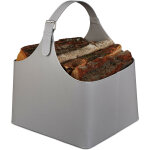 Panier  bois en similicuir, porte - bches solide avec anse,  porter, sac chemine, chauffage, gris ...