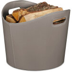 Panier  bches l similicuir, rangement pour bois de chauffage avec poignes, gris fonc - relaxdays