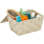 Panier de rangement avec couvercle, aspect tress�, organiseur, hxlxp 10, 5 x 19, 5 x 14, 5 cm, plastique, ...