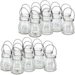 Photophore en verre, lot de 24, petit vase rond avec anse, dco de table intrieure et extrieure, transparent ...