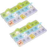 Pilulier 7 jours 3 compartiments, lot de 2, bo�te m�dicaments, semainier matin soir comprim�s, transparent ...