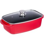 Plat  gratin avec couvercle en verre, cocotte 5 l, antiadhsif, pour plaques lectriques & au gaz, rouge ...