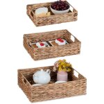 Relaxdays plateau en jacinthe d?eau, lot de 3, tablette avec poignes, design tress, 3 tailles, rectangulaire ...