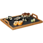 Relaxdays plateau de service repas en bambou avec planche ardoise amovible 2 poign�es cuisine hxlxp: ...