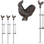 Pluviom�tre, lot de 4, d�coration en m�tal, outil pour l'ext�rieur, coq, 17cm 7 pouces, piquet de terre, ...