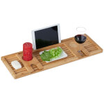 Relaxdays pont de baignoire en bambou, 73, 5 cm de large, tablette de bain avec support pour verre & ...