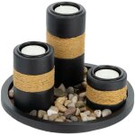Porte - bougies avec plateau et pierres dcoratives, 19, 5 cm, dcoration de table, salon, chambre, noir ...