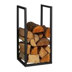 Porte - b�ches, m�tal, hxlxp : 60x30x30 cm, rangement pour int�rieur, empilage, bois de chauffage, noir ...