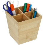 Porte - crayons, pot  stylos 4 compartiments, bureau, hxlxp : 15, 5x14, 5x14, 5 cm, bote stylos bambou, ...