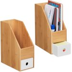 Relaxdays - porte - documents, lot de 2, pour papier a4, organiseur de bureau en bambou, mdf, hxlxp : ...
