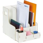 Porte - documents, 3 compartiments, format a4, organiseur bureau, travail et �cole, rangement, mdf, blanc ...
