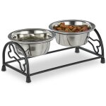 Relaxdays porte - gamelles pour chiens et chiots, 2 cuelles, chacune ayant un volume de 300 ml, noir ...