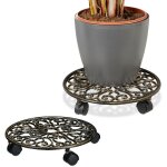 Relaxdays - porte - plantes  roulettes, lot de 2, fonte, support pot de fleurs, 4 roues, d: 33, 5 cm, ...