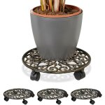 Relaxdays - porte - plantes � roulettes, lot de 4, fonte, support pot de fleurs, 4 roues, d: 33, 5 cm, ...