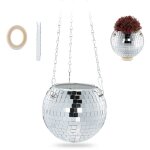 Pot de fleurs boule disco, � suspendre ou � poser, verre, h x d : 13 x 15 cm, plantes, argent� - relaxdays ...