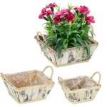 Pot de fleurs, lot 3, bois, bacs avec poign�es, film, 3 tailles, pour int�rieur & ext�rieur, blanc - ...