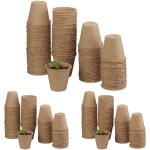 Pot jardinage en set, lot de 240, pour plantes, godet semis, cellulose, rond, 8 cm, beige